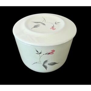 Vintage Ballerina Rosette Medium Refrigerator Jar & Lid Pink Flowers Lidded EUC